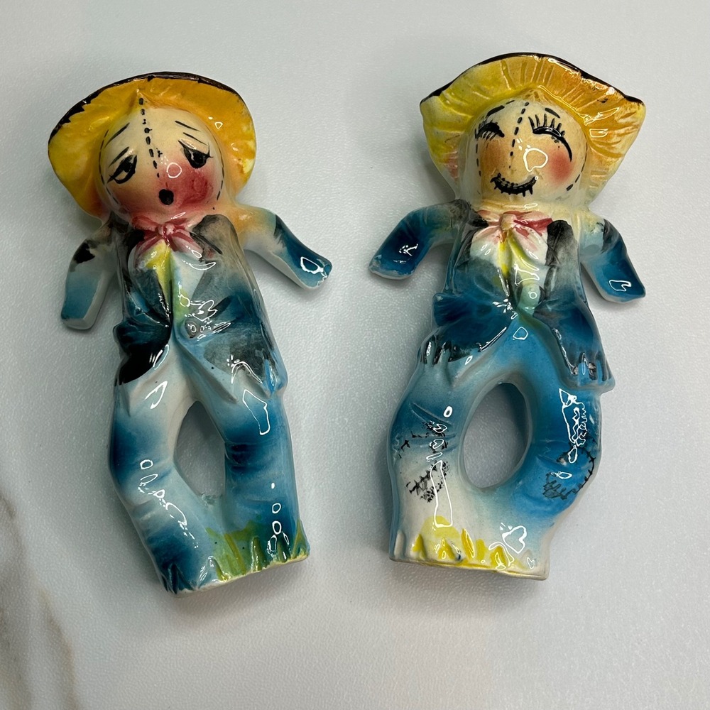 Vintage Scarecrow Salt and Pepper Shakers Japan Ceramic Fall Harvest Decor Set
